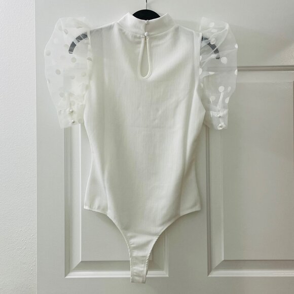 NWOT | TCEC Polka Dot Mesh Sleeve Bodysuit – White – M, L – CT7385 - Picture 5 of 6